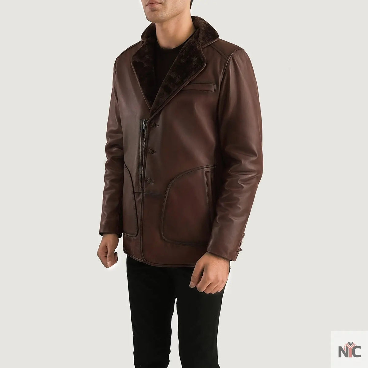 Rocky Brown Fur Leather Coat Clanton Jacket