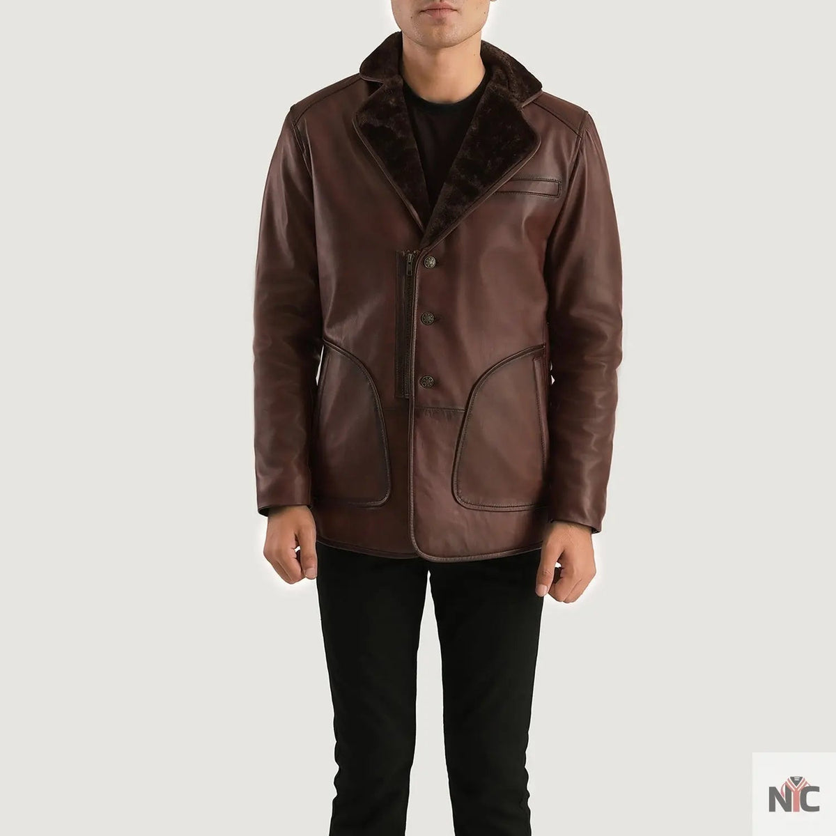 Rocky Brown Fur Leather Coat Clanton Jacket