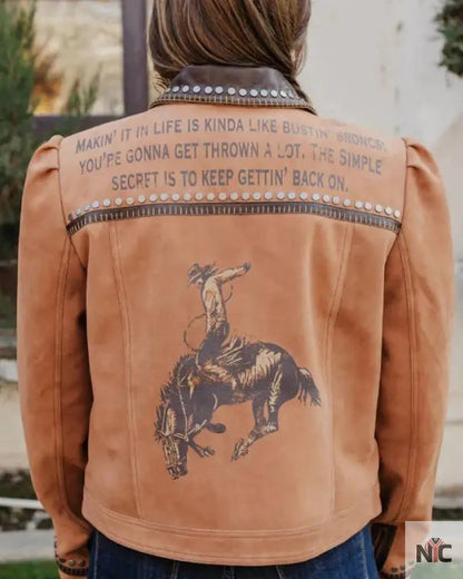 Rodeo Las Vegas Keep Gettin Back Up Suede Leather Jacket Clanton Jacket