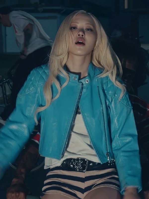 Rose New Trick Blue Leather Jacket
