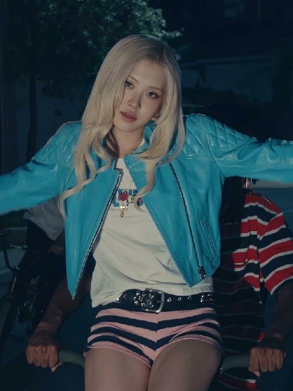 Rose New Trick Blue Leather Jacket