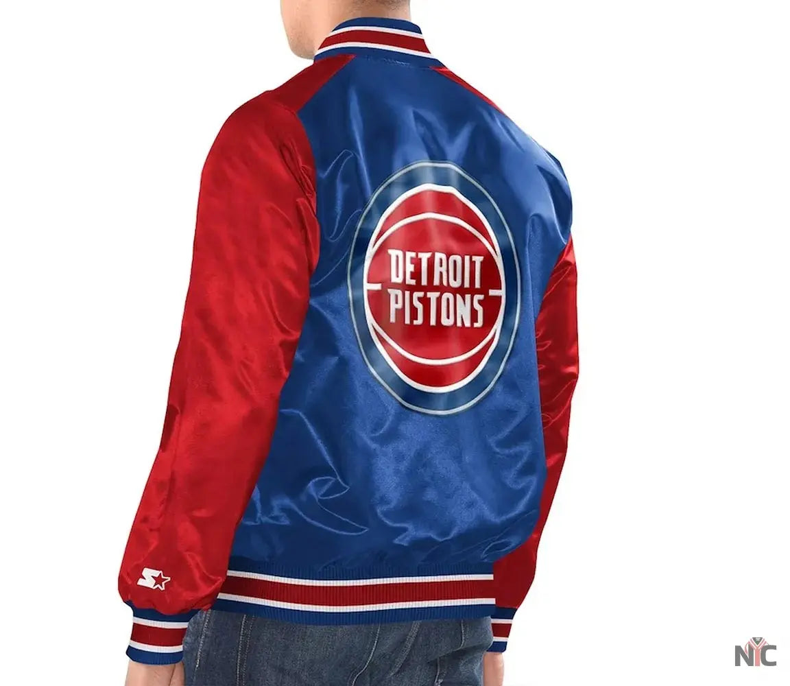Royal/Red Detroit Pistons Renegade Varsity Satin Jacket Clanton Jacket