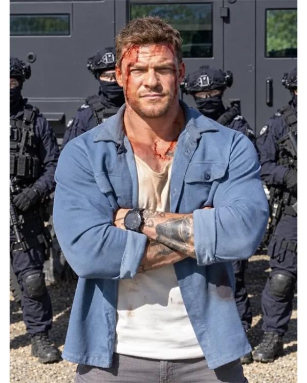 Runner 2026 Alan Ritchson Blue Jacket