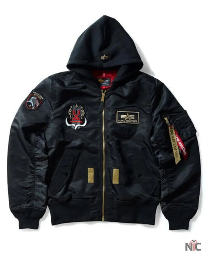 STRICT-G x ALPHA Mobile Suit Gundam SEED FREEDOM Black MA-1 Jacket Clanton Jacket