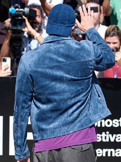 San Sebastian Film Festival Brad Pitt Blue Suede Jacket
