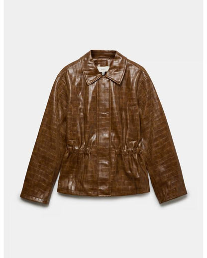 Saturday Night Live UK 2026 Brown Croc Faux Leather Jacket - front view
