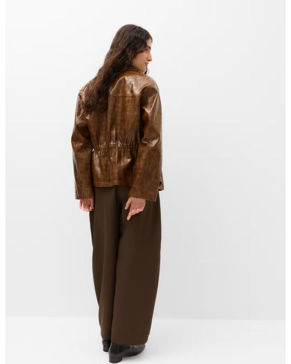 Saturday Night Live UK 2026 Brown Croc Faux Leather Jacket - side view