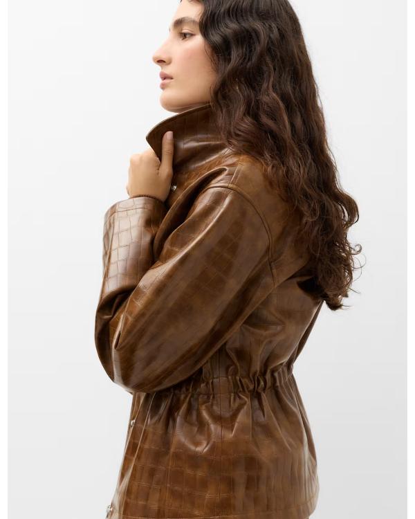 Saturday Night Live UK 2026 Brown Croc Faux Leather Jacket - back view