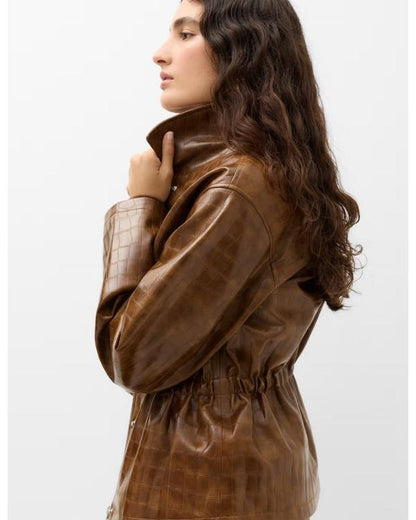 Saturday Night Live UK 2026 Brown Croc Faux Leather Jacket - back view