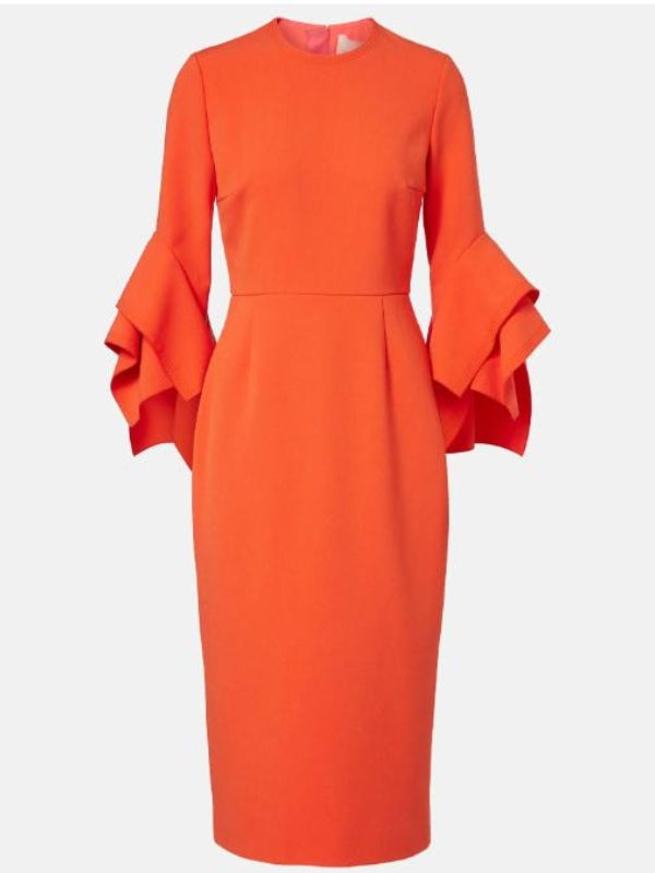 Lori Greiner Shark Tank Season 18 Orange Ruffled Cuff Dress - front view