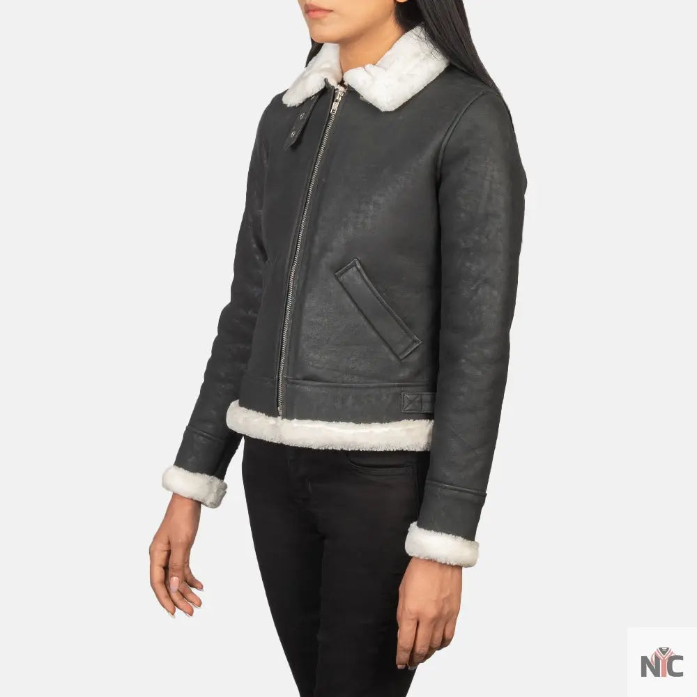 Sherilyn B-3 Black & White Leather Bomber Jacket Clanton Jacket