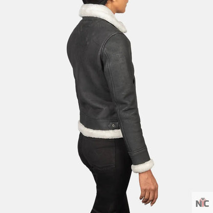Sherilyn B-3 Black & White Leather Bomber Jacket Clanton Jacket