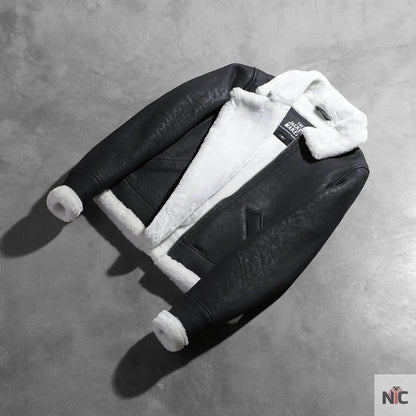Sherilyn B-3 Black & White Leather Bomber Jacket Clanton Jacket