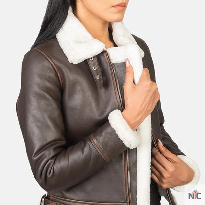 Sherilyn B-3 Brown Leather Bomber Jacket Clanton Jacket
