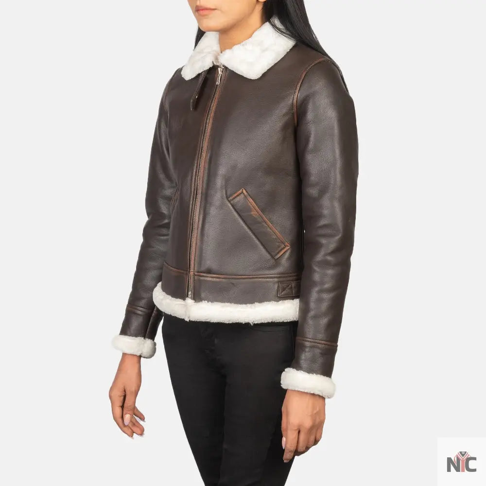 Sherilyn B-3 Brown Leather Bomber Jacket Clanton Jacket