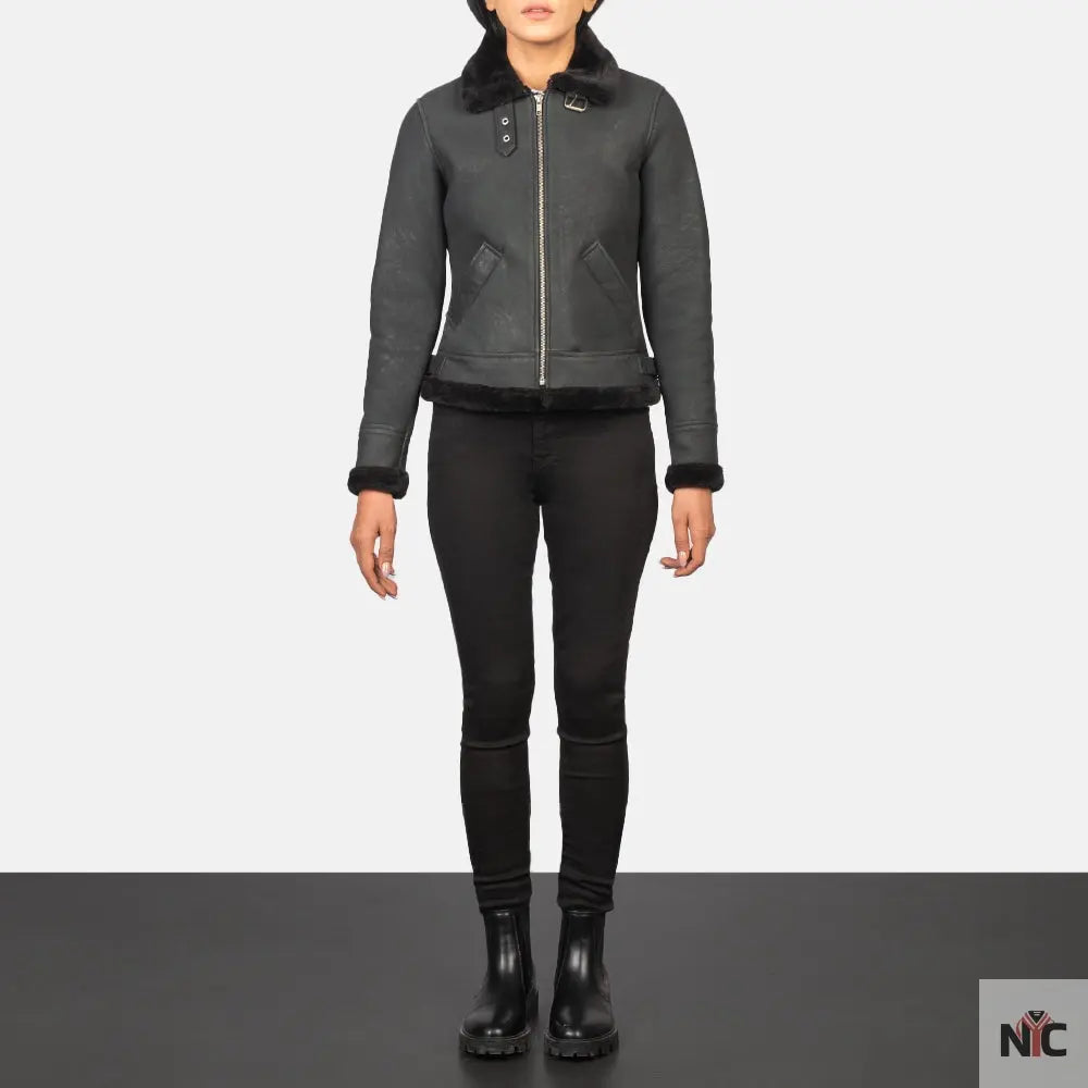 Sherilyn B-3 Distressed Black Leather Bomber Jacket Clanton Jacket