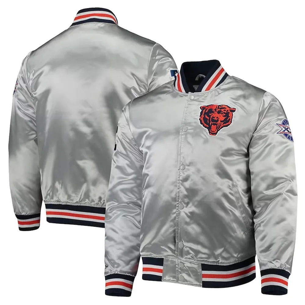Silver Chicago Bears Satin Jacket - side view