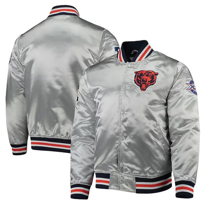 Silver Chicago Bears Satin Jacket - side view