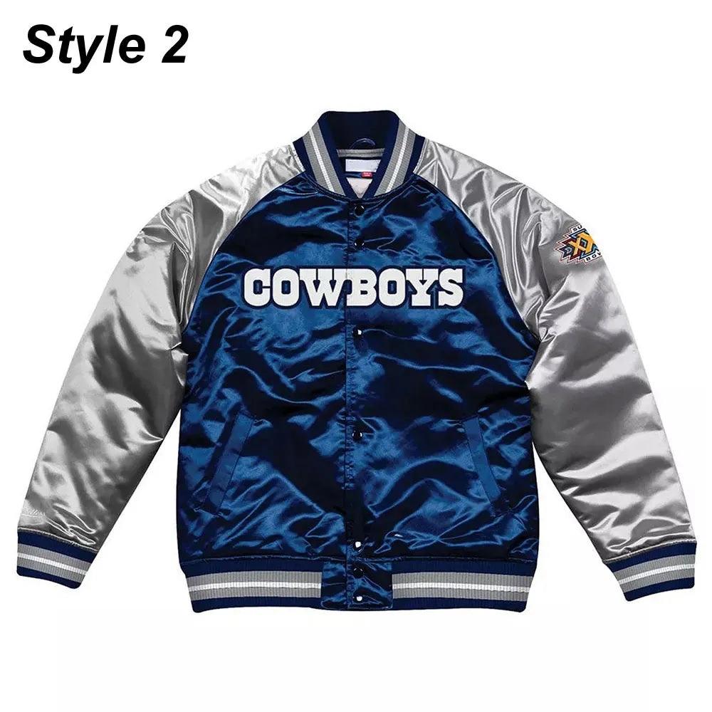 Silver Dallas Cowboys Varsity Satin Jacket - back view