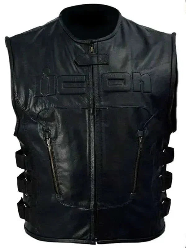 Skull Icon Black Leather Vest Shopotiny