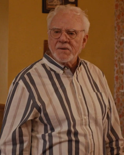 Malcolm McDowell Son of a Critch Season 5 Blue Striped Shirt