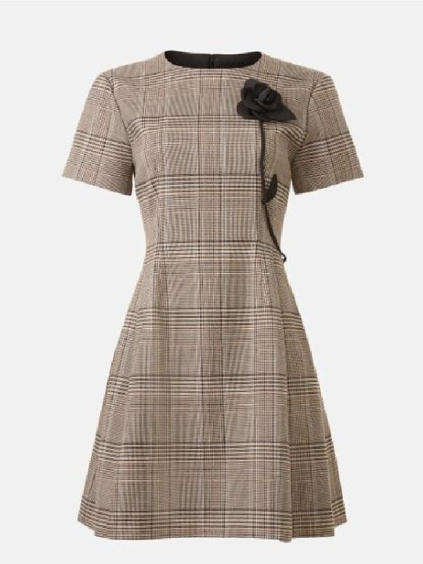 Sophie Flay Good Morning America Floral Applique Plaid Dress