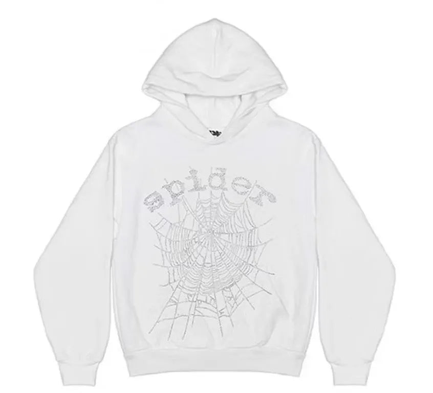Sp5der OG Rhinestone Logo White Hoodie - Trendy Layer