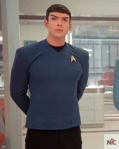 Star Trek Strange New Worlds Ethan Peck Blue Shirt Clanton Jacket