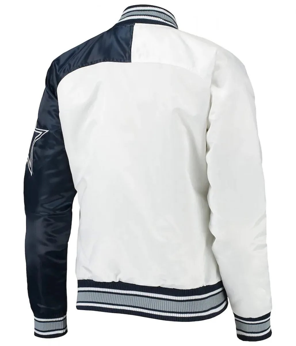 Starter Dallas Cowboys Endzone White and Blue Satin Jacket - back view