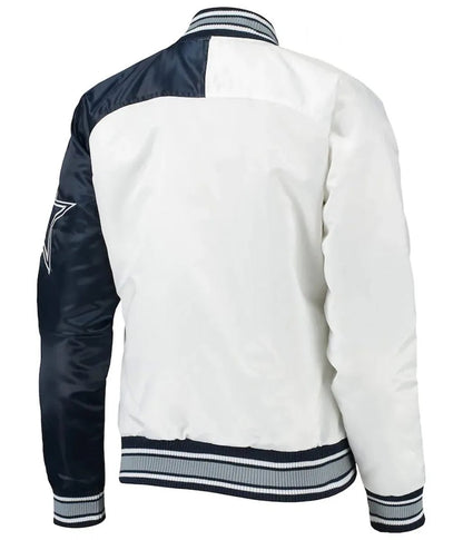 Starter Dallas Cowboys Endzone White and Blue Satin Jacket - back view