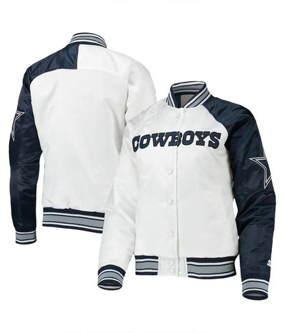 Starter Dallas Cowboys Endzone White and Blue Satin Jacket - side view