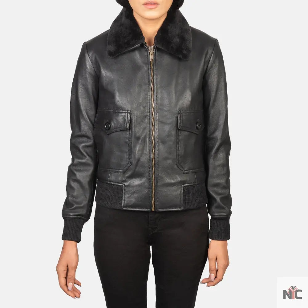 Stella G-1 Black Leather Bomber Jacket Clanton Jacket