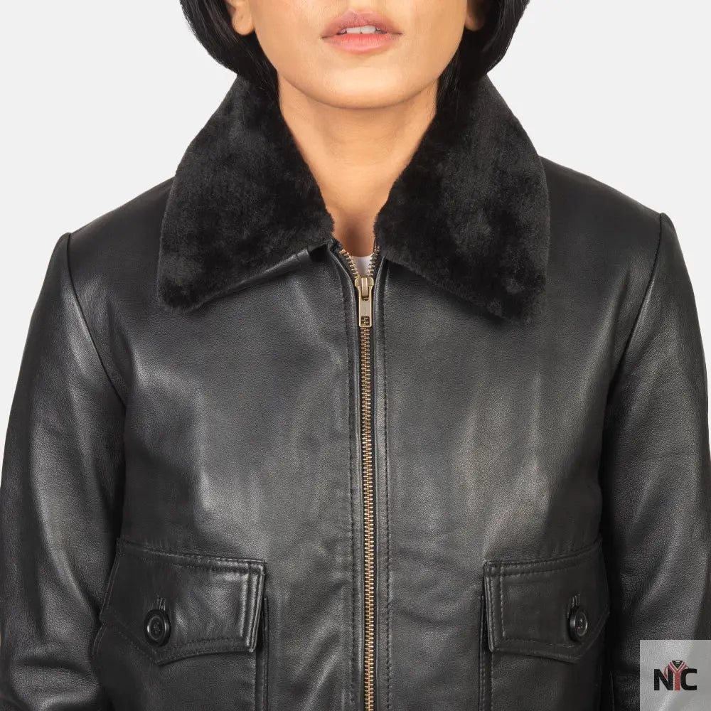 Stella G-1 Black Leather Bomber Jacket Clanton Jacket