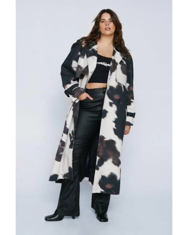 Sunny Nights S01 Rachel House Cow Print Trench Coat