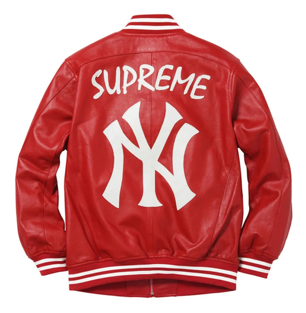 Supreme NY Yankees Leather Varsity Jacket - back view