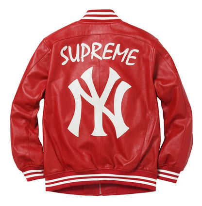 Supreme NY Yankees Leather Varsity Jacket - back view