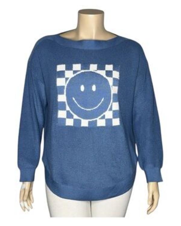 Sister Wives S21 Meri Brown Blue Smiley Face Sweater - view 2