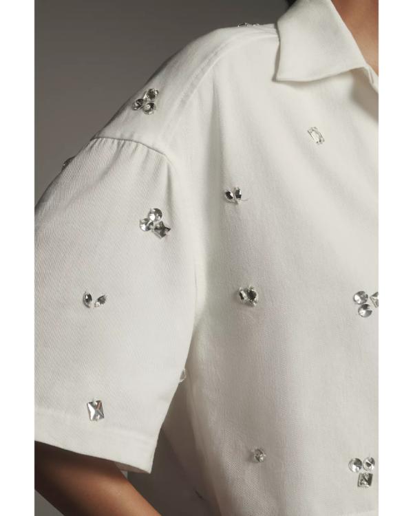The Social 2025 Melissa Grelo White Crystal Embellished Shirt Shopotiny