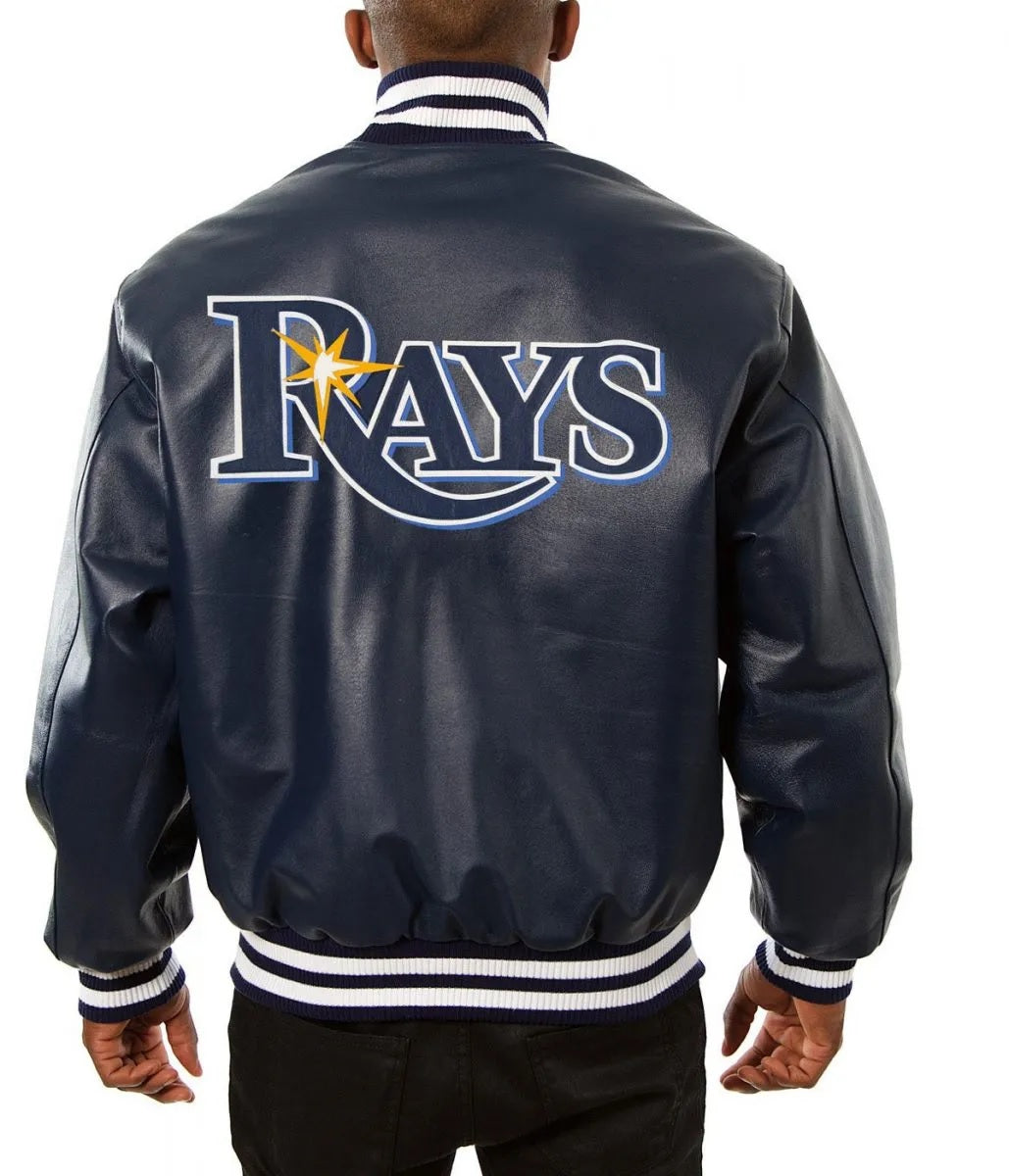 Tampa Bay Rays Navy Blue Leather Jacket - back view