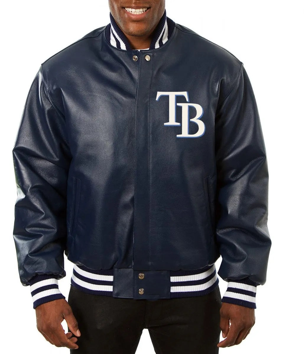 Tampa Bay Rays Navy Blue Leather Jacket