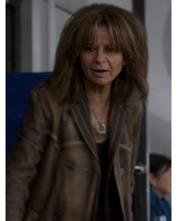 Ted Lasso S04 Tracey Ullman Brown Distressed Leather Coat