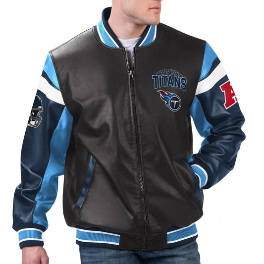 Tennessee Titans Black Full-Zip Varsity Leather Jacket