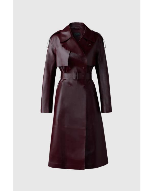 A Merry Little Ex-Mas 2025 Jameela Jamil Burgundy Leather Coat