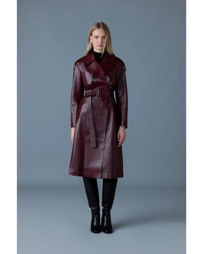 A Merry Little Ex-Mas 2025 Jameela Jamil Burgundy Leather Coat