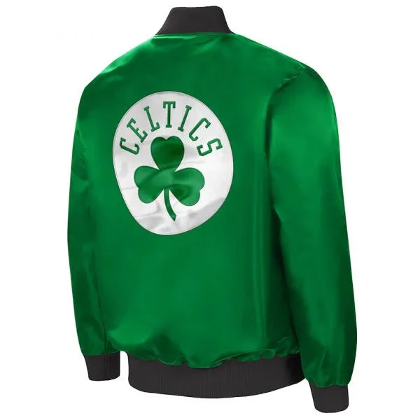 Boston Celtics the Ambassador Green Satin Varsity Jacket - side view