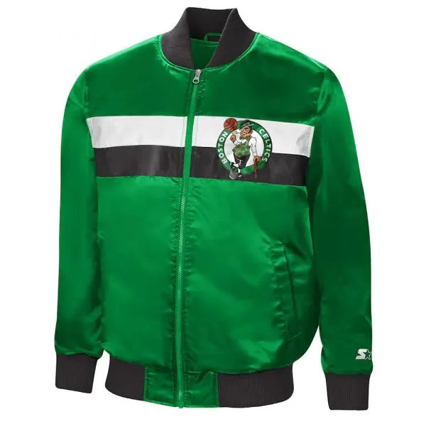 Boston Celtics the Ambassador Green Satin Varsity Jacket - back view