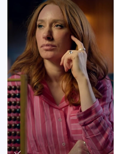 The Celebrity Traitors S02 Hannah Fry Pink Striped Pajamas