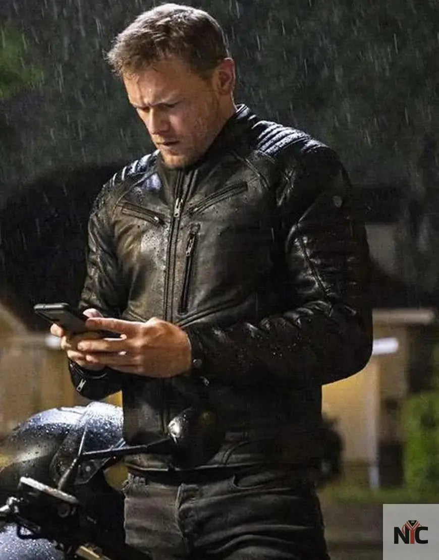 The Couple Next Door 2023 Sam Heughan Black Leather Jacket Clanton Jacket