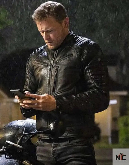 The Couple Next Door 2023 Sam Heughan Black Leather Jacket Clanton Jacket