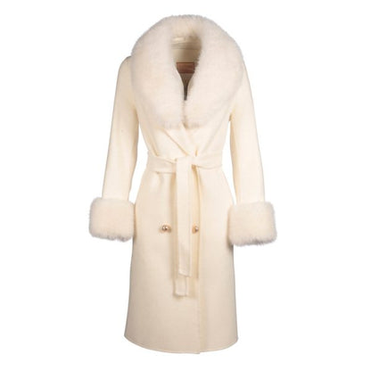 The Five 2025 Emily Compagno White Fur Trim Belted Coat